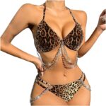 Premium 2 Piece Animal Print Bikini - Non-Wired & Non-Padded - with Chain Details - Triangular Cut - Bikini Set for Women - Beach Bikini Set for Women's