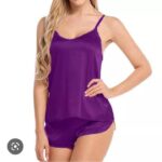 Purple Women Sexy Polister Pajamas Sets Short Sling Top with Cami Shorts