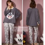 2 Pcs Grey Buggs Bunny Contrast Printed PJs Set