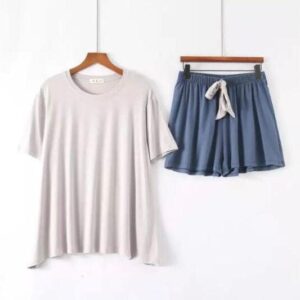 Soft Cotton Night Dress for Women – Grey Blue Short Nighty Dress In Pakistan