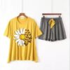 Half Sleeve & Short Apring Soft Cotton Women Intimate Sleepwear Loose Daisy Plus Butterfly Print (Yellow With Dark Grey)