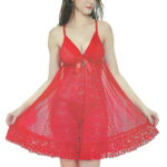 Lace Short Babydoll Nighty With G String And Panties For Women