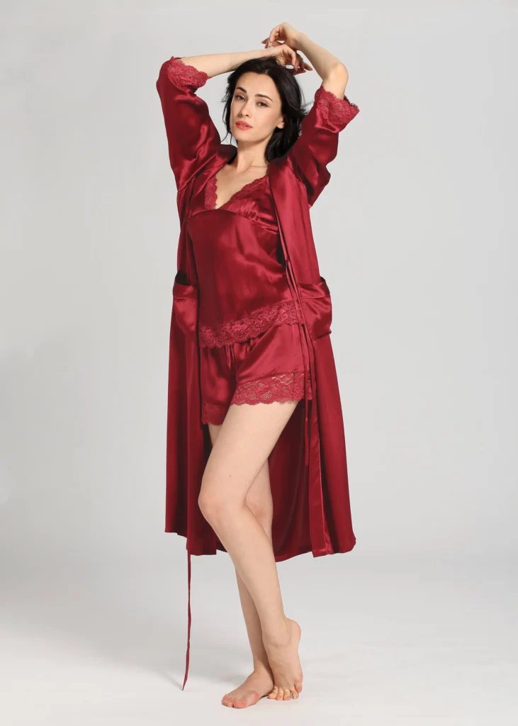 Luxurious Maroon Silk Camisole and Gown Set in pakistan by nightydress.com