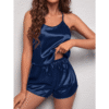 Navy Blue Silk Lace Cami Short Set - Sleepwear for Women
