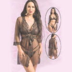 Net Chiffon Transparent Robe Babydoll Nighty Dress with Panty For Women