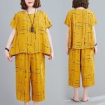 2 Pcs Nighty Dress Yellow Printed Capri PJs Night Suit For Girls