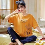 2 Pcs Printed Cute Ladies Sleep Wear Night Dress with Shirt and Trouser For Women.PJs