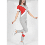 RED & GRAY CONTRAST HALF SLEEVES TRACKSUIT-nightydress.com