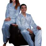 2 Pcs Sky Blue Silk Night Dress For Couple