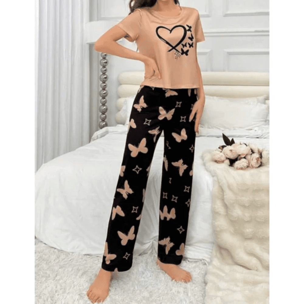 2 Pcs Hearts and Butterfly's Pajama Set (Shirt Trouser) In Pakistan