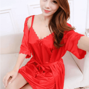 2 Pcs Red Short Nighty Dress For Girl
