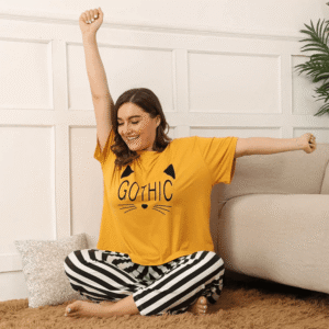 2 Pcs New Yellow Heart Printed Ladies Sleep Wear Night Dress For Women and Girls. PJs