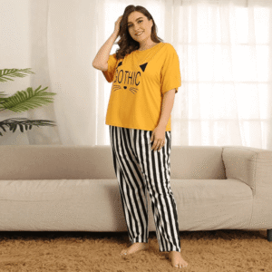 2 Pcs New Yellow Heart Printed Ladies Sleep Wear Night Dress For Women and Girls. PJs