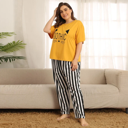 2 Pcs New Yellow Heart Printed Ladies Sleep Wear Night Dress For Women and Girls. PJs