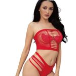 Two Hearts Robe Net Neck Tube Style Short Body Red Stocking For Women