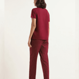 2 Pcs Maroon Bunny Printed Pajama Set (Shirt Trouser) Night Suit For Women. PJs