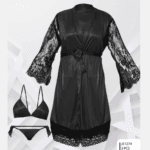 3 Pcs Net Silk Black Hot Night Gown For Ladies In Pakisatan