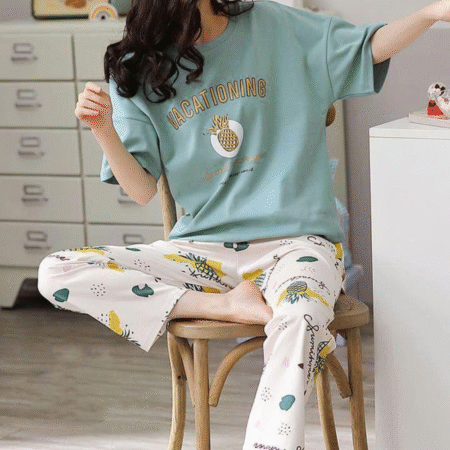 Sky Blue Vacationing Pajama Set for women