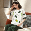 White Avocado Printed Half Sleeves Round Neck T-Shirt and Pajama Night Suit For Women
