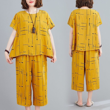 Yellow Capri printed Pj suit for women