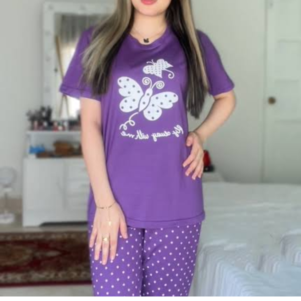 2 pcs Purple Butterfly Printed PJ Suit
