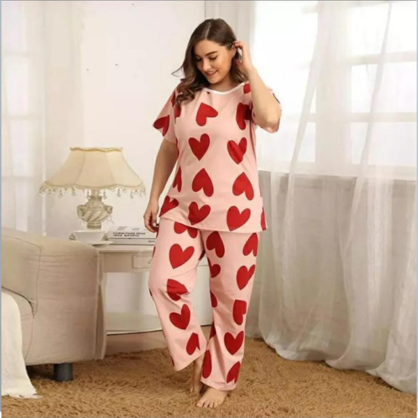 2 pcs full heart printed pj suit