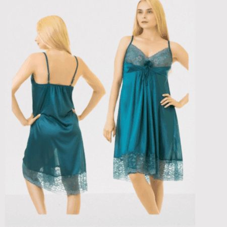 1-pcs Green V-Neck Gown Night Dress For Women
