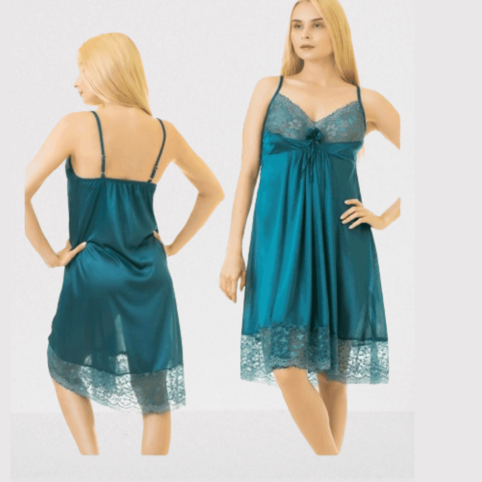 1-pcs Green V-Neck Gown Night Dress For Women