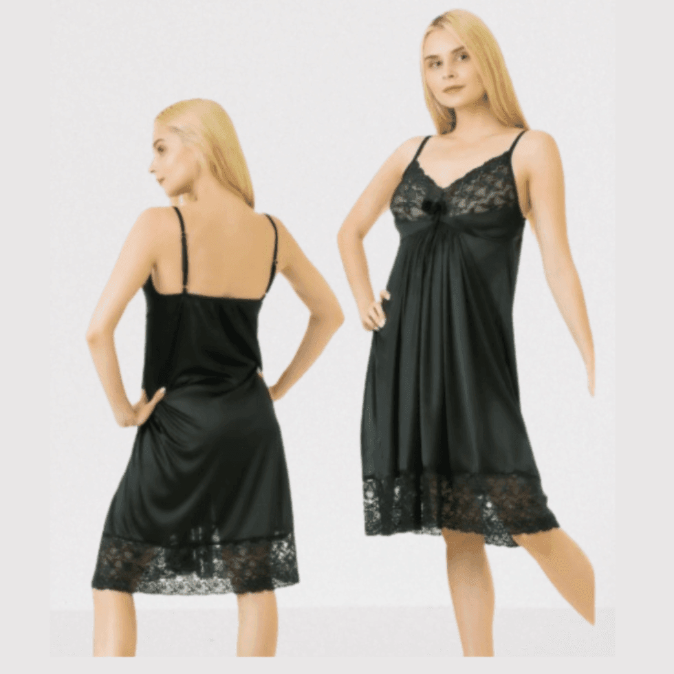 1-pcs Black V-Neck Gown Night Dress For Women