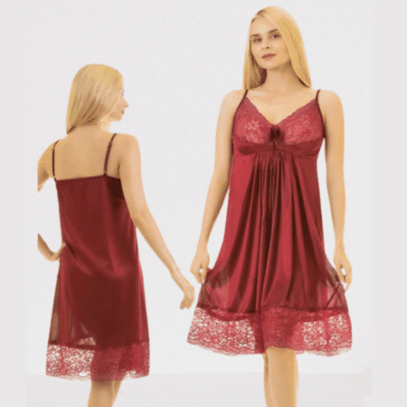 1-pcs Red V-Neck Gown Night Dress For Women In Pakistan