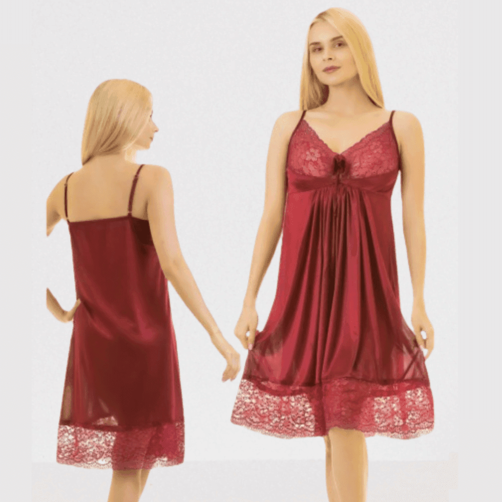 1-pcs Red V-Neck Gown Night Dress For Women
