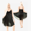 1-Piece Black Cedar Strap Short Silk Satin Sleeveless Nightie