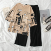 Half Sleeves Nightwear Set – Skin Multi Print Shirt with Black Trouser