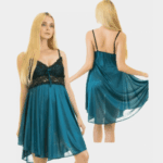 1-Piece Green Cedar Strap Short Silk Satin Sleeveless Nightie In Pakistan