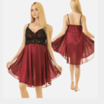 1-Piece Maroon Cedar Strap Short Silk Satin Sleeveless Nightie In Pakistan