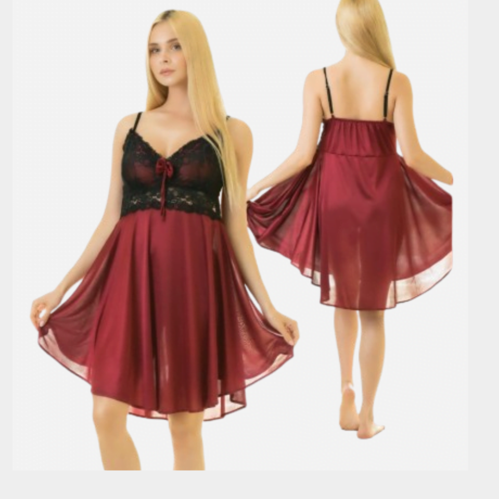 1-Piece Red Cedar Strap Short Silk Satin Sleeveless Nightie