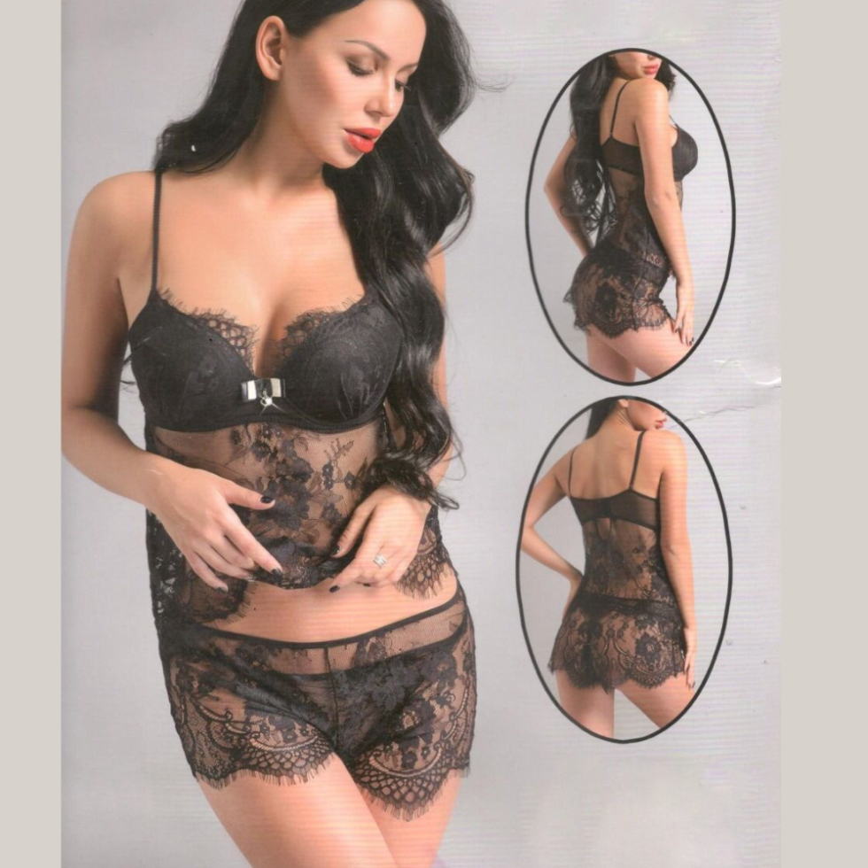 Sexy Black Lace Nightwear Set for Women