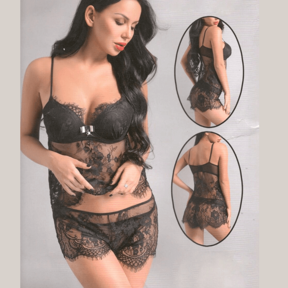 2 Pcs Lace Babydoll Front Open Nightwear for Women