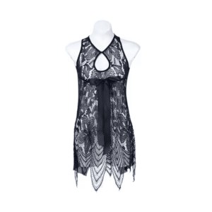 Black Lingerie Lace Babydoll Womens Strap Chemise Nightgown V Neck Nighty Mesh Sleepwear Side Slit Nightdress