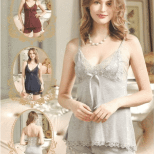 2 Pcs Ladies' v neck lace Short Silk Camisole Set & High Quality