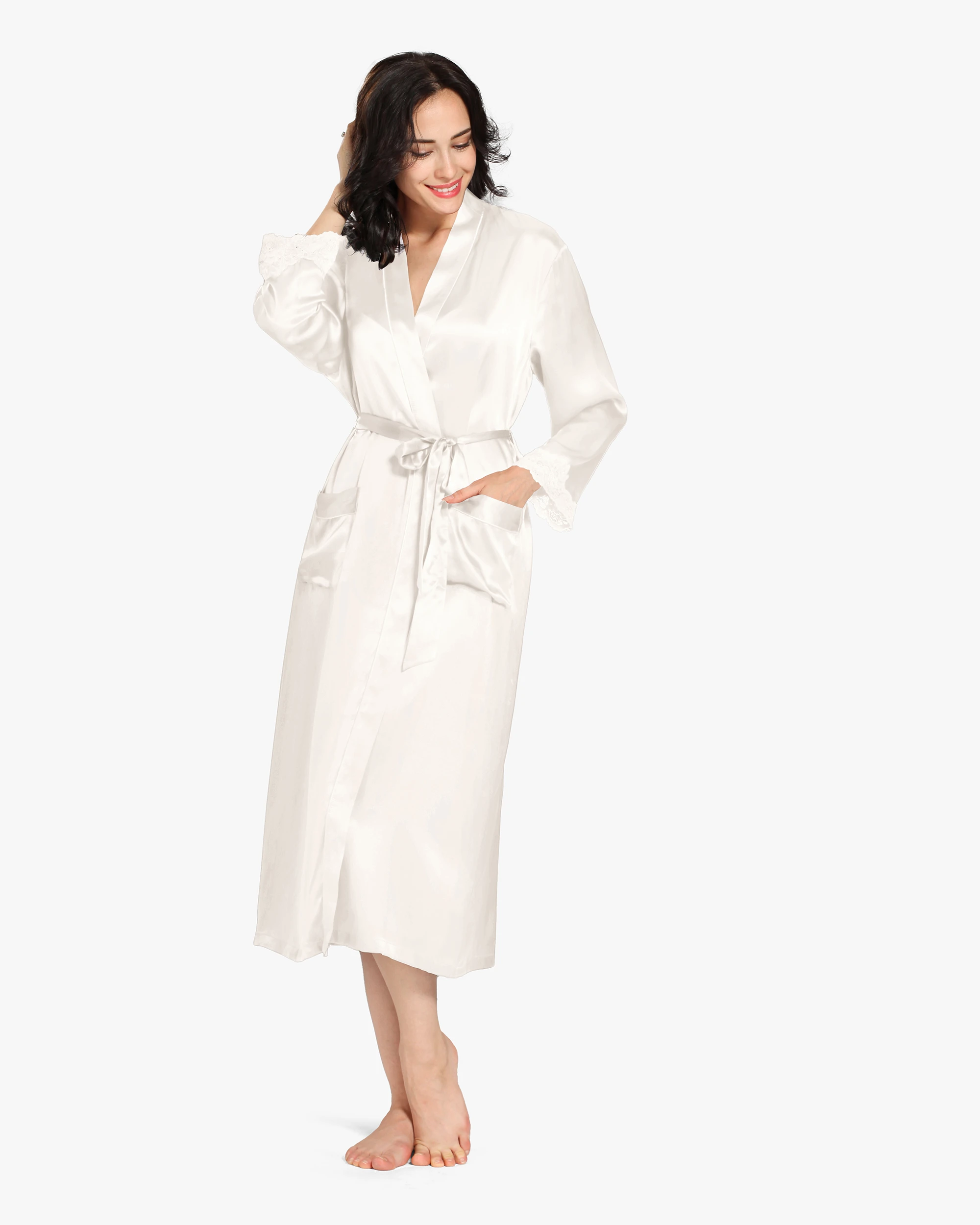 Luxurious White Silk Camisole and Gown Set - Image 4