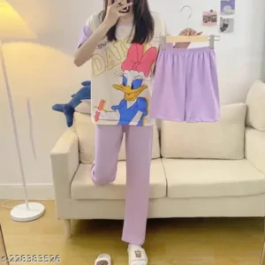 3 pcs duck printed pj suit for women