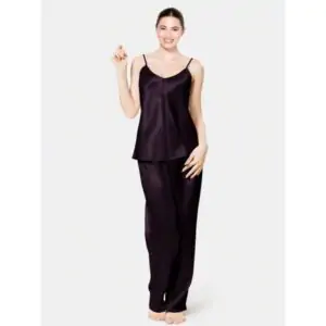 Dark Purple Satin Silk Camisole Pajama Set For Women in pakistan by nightydress.com