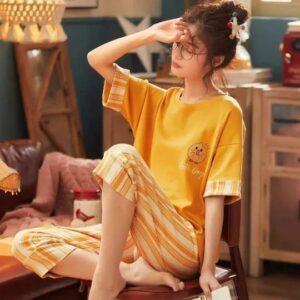 2 Pcs Printed Cute Ladies Sleep Wear Night Dress with Shirt and Trouser For Women.PJs