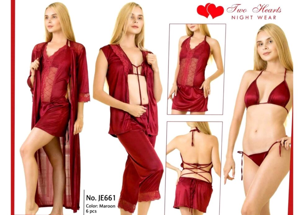 Bridal 6-Piece Stylish Nighty Set | Short Night Gown Set in pakistan by nightydress.com