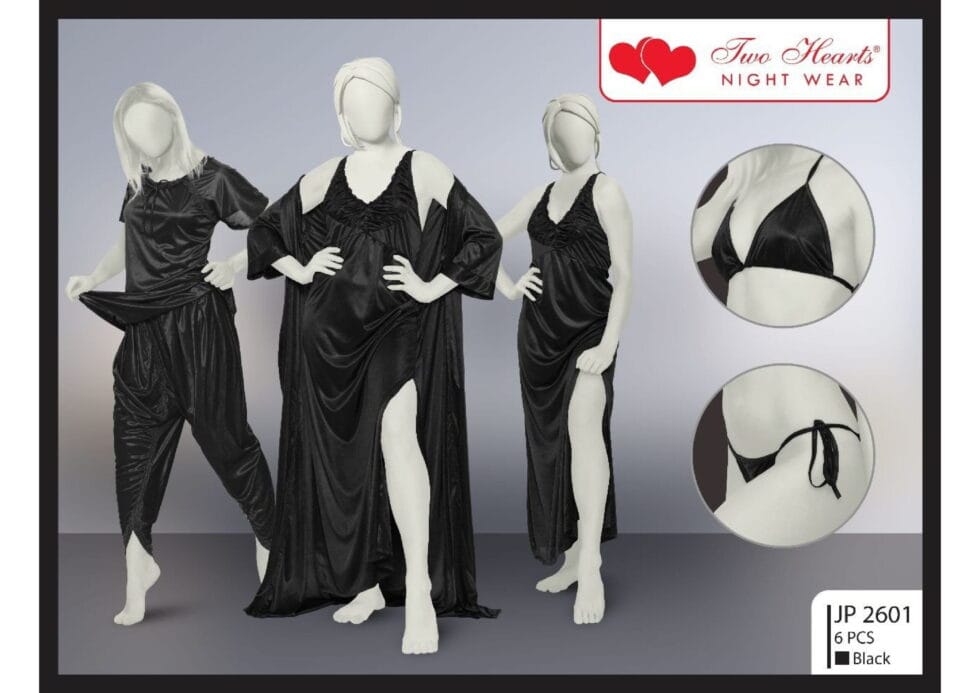 6 Pieces Bridal Gown Set-Black In Pakistan