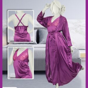 Purple 2 Piece Lingerie & Gown Set For Women