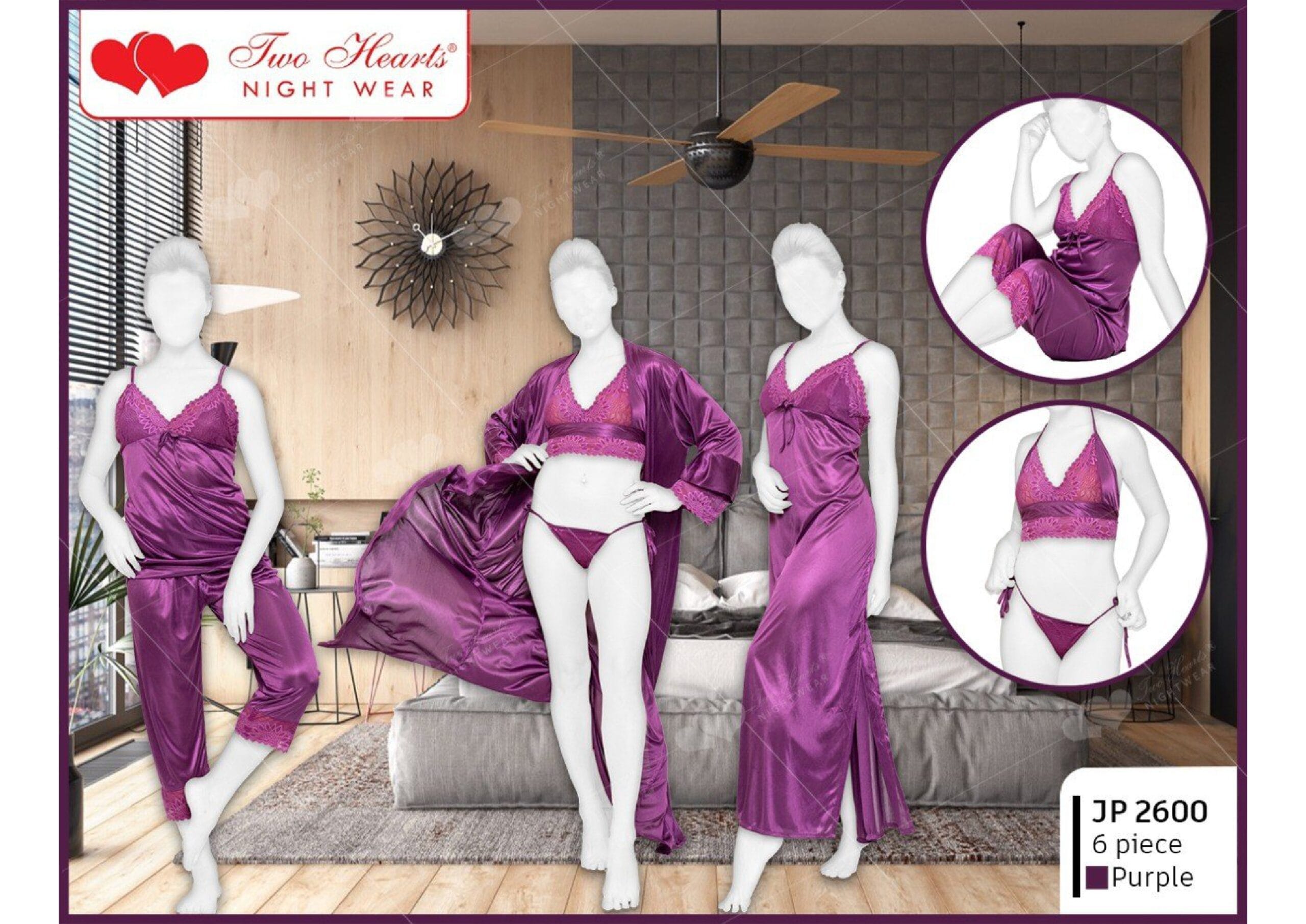 Purple Color Bridal 6-Piece Stylish Nighty Set | Short Night Gown Set