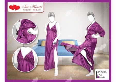 Purple-2 Piece Silk Nightwear and Lingerie Sets for Women and Girls