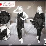 3 Piece Soft Silk Nightwear & Lingerie For Girls & Women-Black